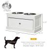 Elevated Dog Bowls Large Dog Feeder Station with 2 Stainless Steel Bowls Storage Drawer Wood Stand White